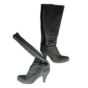 Indigo by Clarks Olive Green Suede Ruched Knee High Boots 8M 33129 Rear Zip